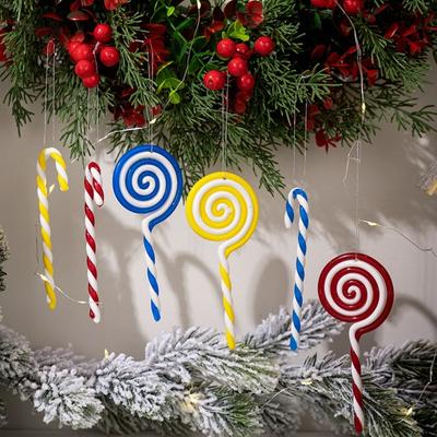 12pcs Cartoon Christmas Candy Cane Pendant PVC Colorful Lollipop Cane Pendant Exquisite Candy Cane Hanging Decor
