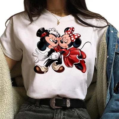 Funny T-shirt Cute Cartoon Mickey Minnie Graphic Casual Short Sleeve T Shirt Kawaii Loose Y2K Clothing Tops Unisex