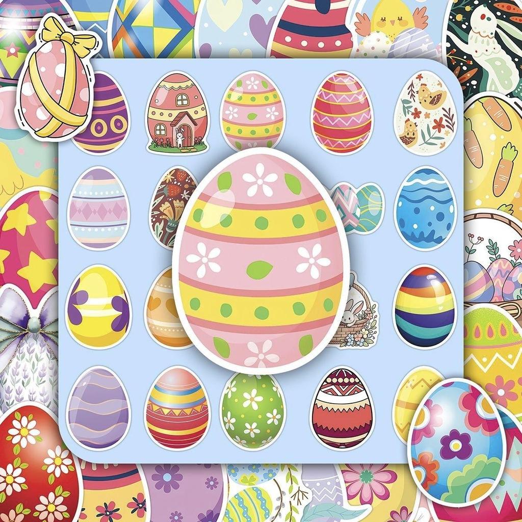 100Pcs Easter Eggs Cartoon Stickers Waterproof Vinyl Decals, Cute Aesthetic Doodle Stickers for Guitar Laptop Tablet DIY Decoration