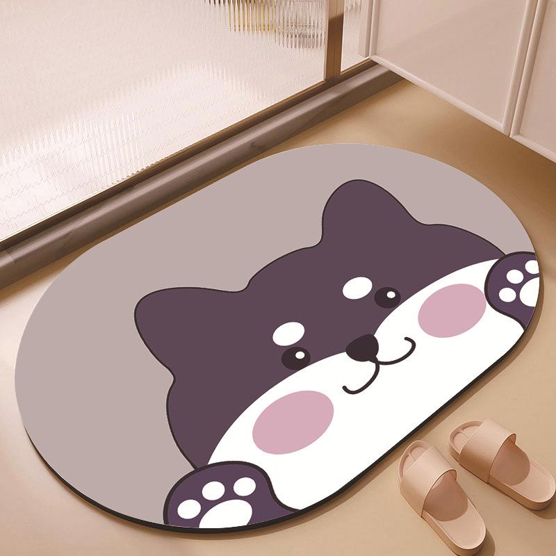 New Cartoon Cute Animal Oval Diatom Mud Floor Mat, Bathroom Water-absorbing Quick-drying Carpet, Children's Room Non-slip Mat