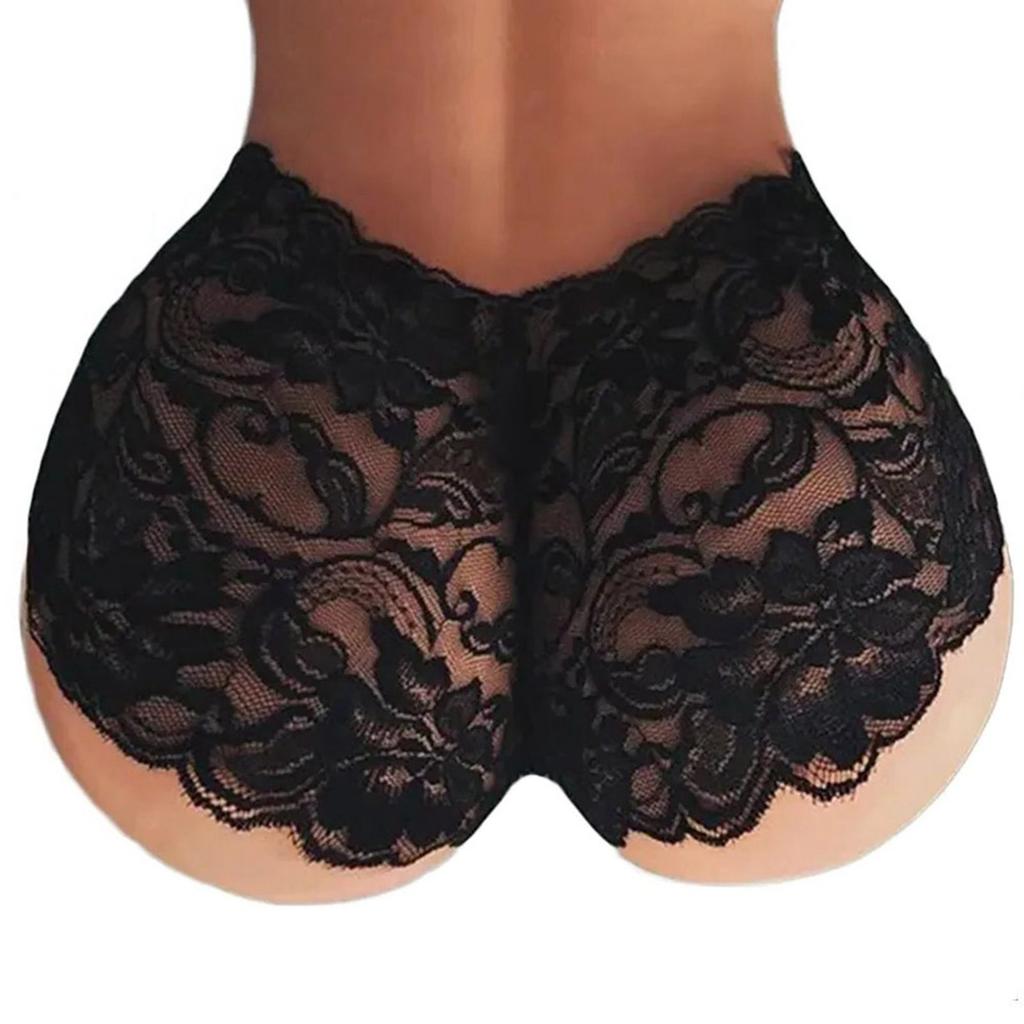 Women Lace Panties Slim Design Elastic Soft Breathable Comfortable Women Lace Underwear Black L