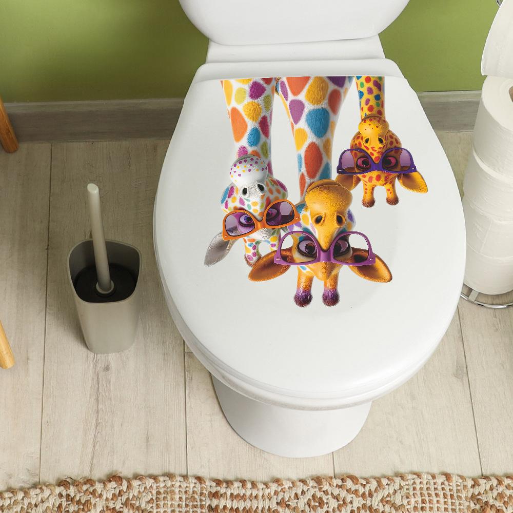 Cool Giraffe with Sunglasses Toilet Seat Sticker Bathroom Decor Removable Waterproof Decal