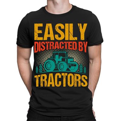 Easily Distracted by Tractors Farmer Farming Vintage Mens TShirts Top #TA25 Unisex T-Shirt