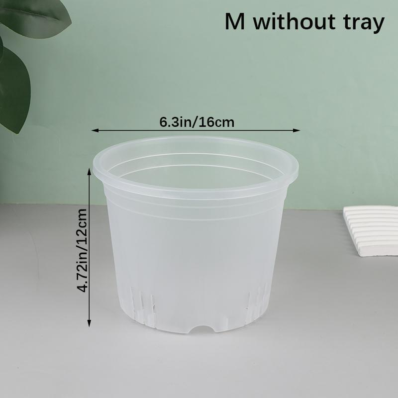 1Pc Transparent Round Orchid Pot With/Without Tray Root Control Plastic Orchid Pots With Holes Breathable Plant Growth Container