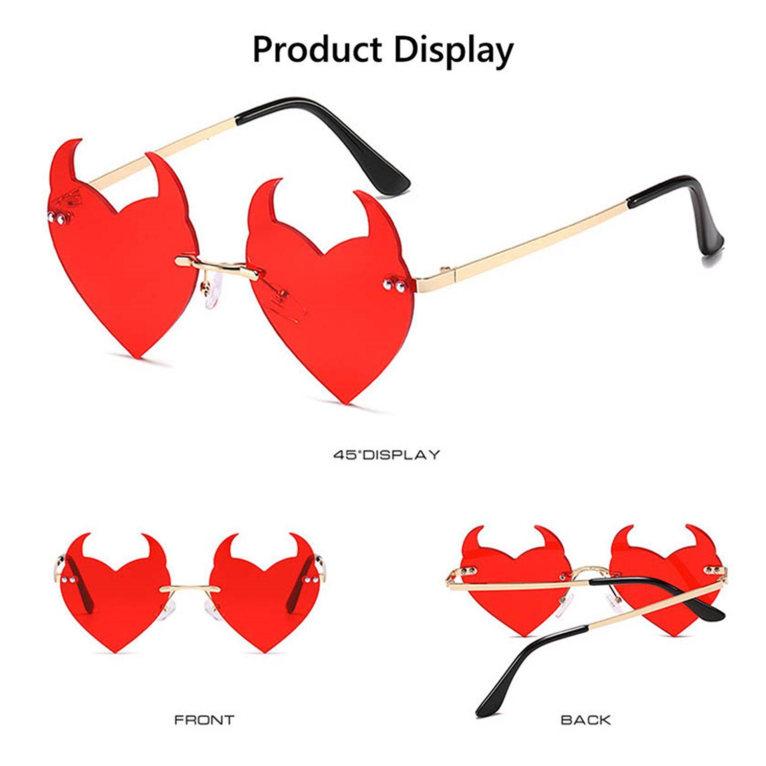 

Party Halloween Decoration Fashion Glasses Rimless Sunglasses Rock Horn Devil Ear Heart Shape красный