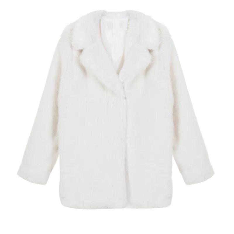 Autumn and Winter Imitation Fox Hair Toka Fur Coat Suit Collar Medium and Long Wool Coat Women's Trend