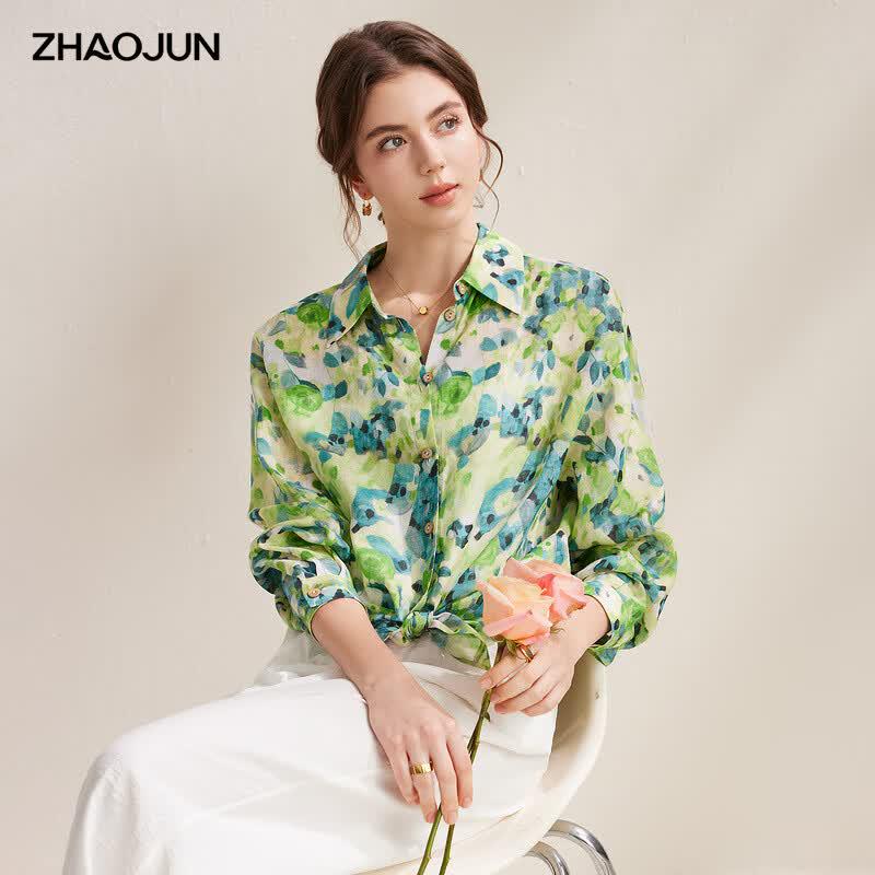 

Zhaojun Women s Floral Ramie Long Sleeve Resort Blouse M