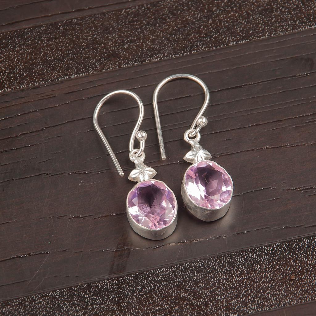 Natürlicher Morganit Edelstein 925 Sterlingsilber Schmuck Handgefertigte Ohrringe 1,30" EE-6-11