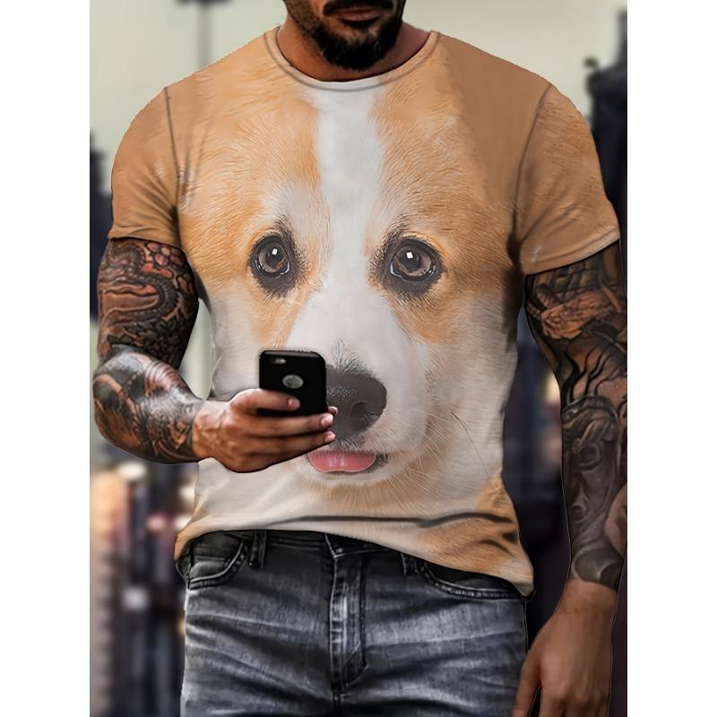 Herren 3D Digital bedrucktes Tier Hund Muster Druck Rundhals und Kurzarm T-Shirt, Lässige und schicke Oberteile, geeignet für den Sommer
