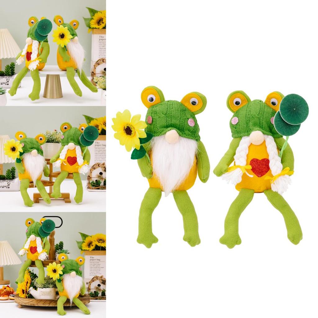 Adorable Green Frog Gnome Figurines For Spring Decorative Home Accent Unique Design