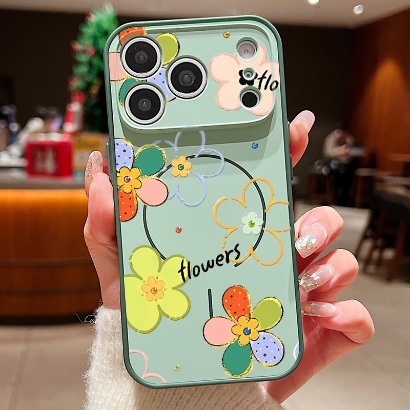 Colorful Flowers Pattern Case For iPhone 17 Pro Max iPhone 16 15 14 13 Pro Max Magnetic For Magsafe Hybrid TPU+PC Matte Cover