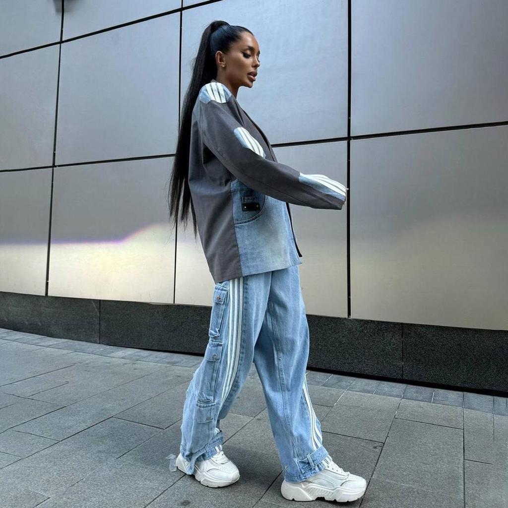 Vysoko módna džínsová patchwork bunda: Jesenné voľné, nadmerné veľkosti, trendy, všestranné dámske streetwear