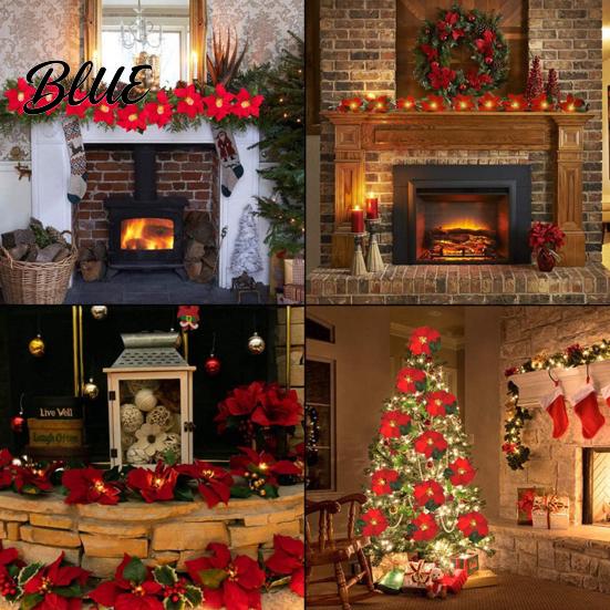 Low Voltage LED String Christmas Poinsettia Lights 200/300cm Red Green Floral Garland Battery/USB Gift for Home Operated Indoor Outdoor Fairy Light