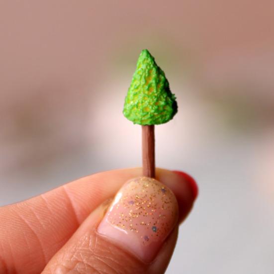 Yousheng 3 Pcs Mini Tree Figurines Miniature Fake Tree Micro Landscape Fairy Garden Ornament Tiny Artificial Greenery Tree Model for DIY Crafts