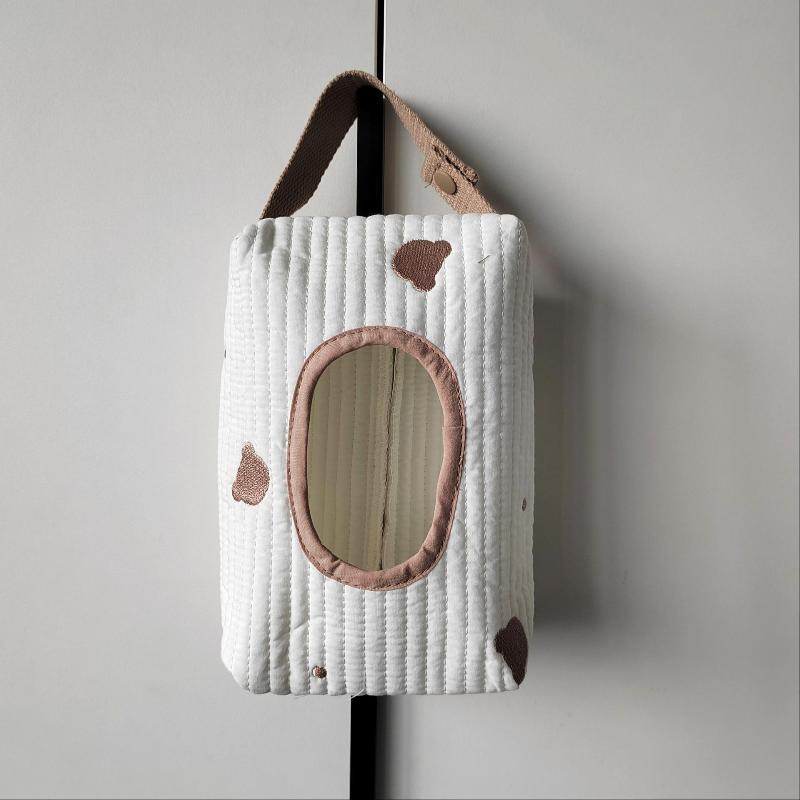 Portable Ins Simple Fabric Tissue Box Hanging Wet Wipes Case Storage Pouch Fit for Car Home Kitchen Use