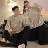 "Women's & Men's Cartoon Pajama Set with Chest Pads – Korean Style Long-Sleeve Home Wear for Autumn & Winter"