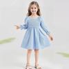 Girls' Fashion Cute Solid Color Square Neck Sleeve Ruffled High-Waisted Lace-Trimmed Full-Skirt Dress