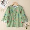 ZANZEA Blouse Décontractée à Col Rond et Manches 3/4 Ample avec Imprimé Floral pour Femme