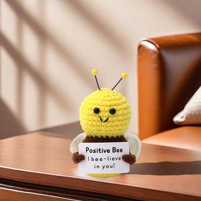 Crochet Positive Mushroom with Card Emotional Support Handmade Knitting Potted Sunflower French