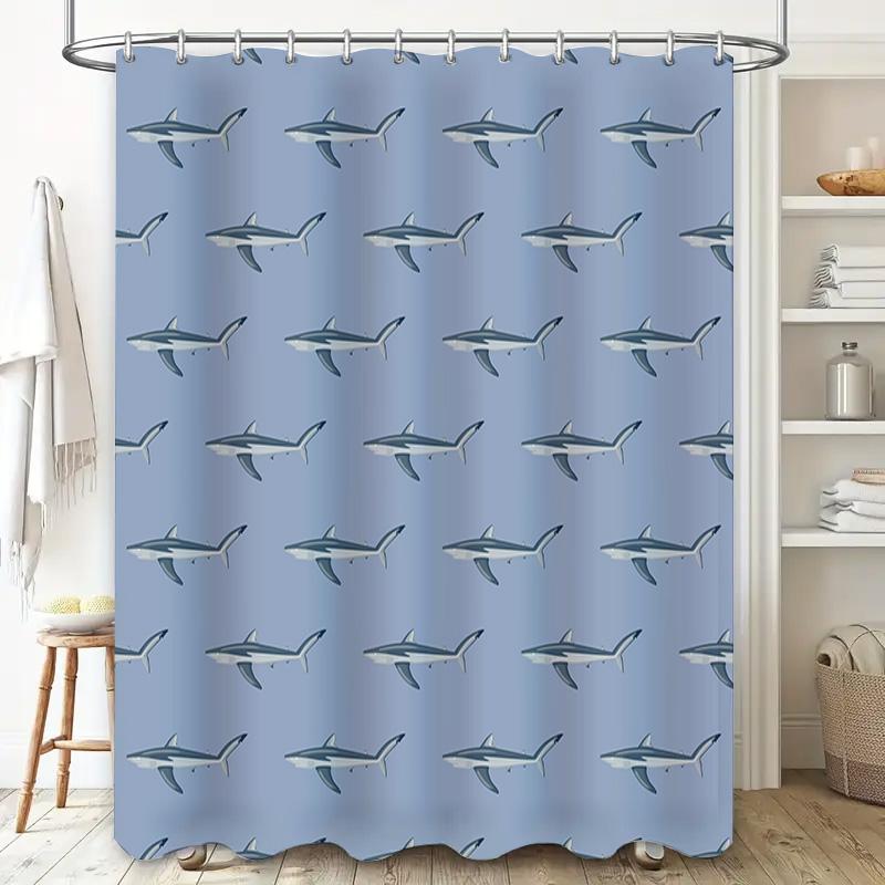 Shark Pattern Shower Curtain Blue Bathroom Decor for Home Decoration