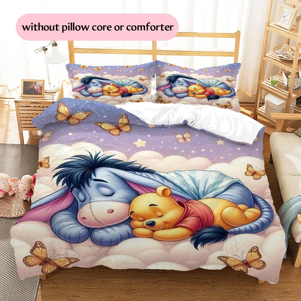 Eeyore and Winnie The Pooh Sleeping On Clouds - A Warm and Cozy Bedding Set, Perfect for Decorating A Child's Bedroom.
