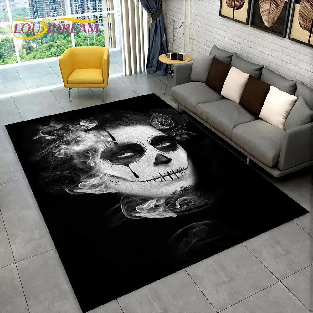 3D Gothic Horror Female Skull Dead Girl Area Rug,Carpet Rug for Home Living Room Bedroom Sofa Doormat Decor,Non-slip Floor Mat