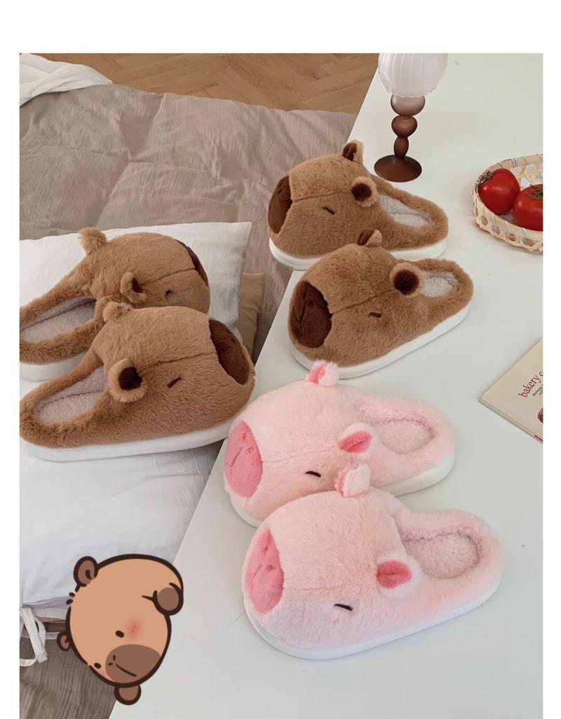 Women's Cute Cartoon Capybara Cotton Slippers - Warm Winter Plush Home Wear