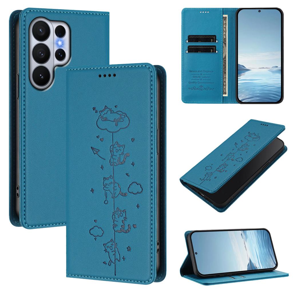 Strong Magnetic Cute Cat Cards Solt Wallet Leather Phone Case For Samsung S26 Ultra Edge S25 Plus S24 FE A56 Kickstand Cover