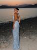 Elegantes rückenfreies Partykleid mit Pailletten für Damen, ärmellos, mit Schnürung, blau, Maxi-Abendkleider, Sommer, Dame, schlanke Roben