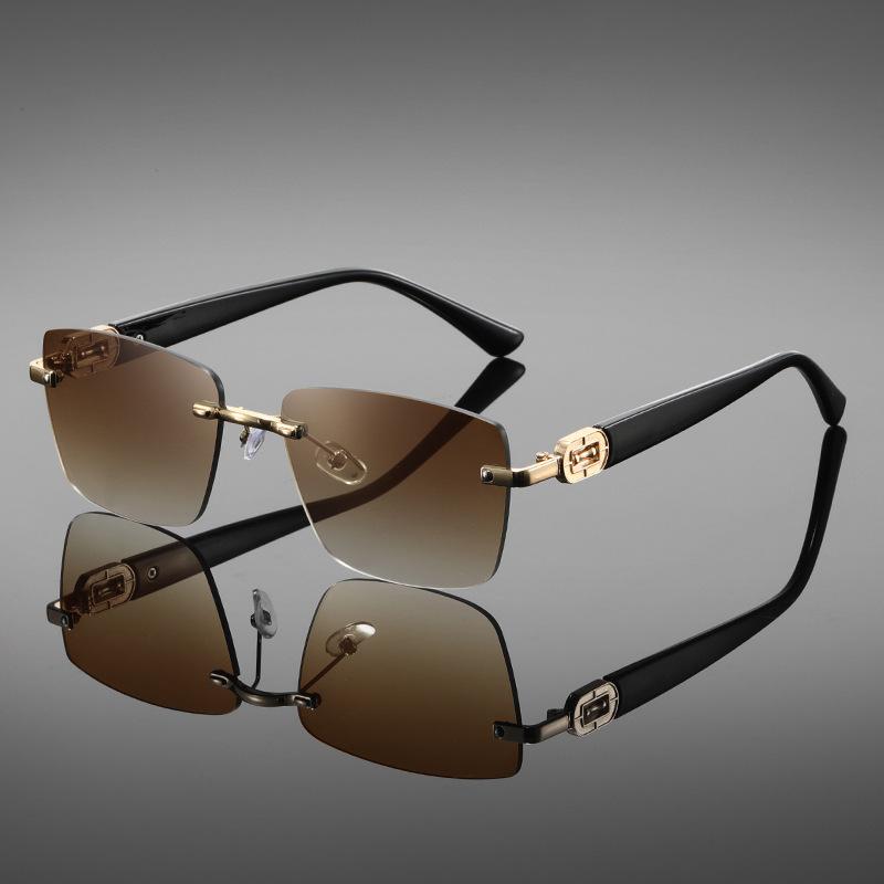 Frameless Fashion Trimmed Sunglasses Men'S High-End Sense Uv-Proof Business Wind Driver Driving Sunglasses