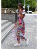 2024 European & American Women's Summer V-Neck Print Tie-Up Dress