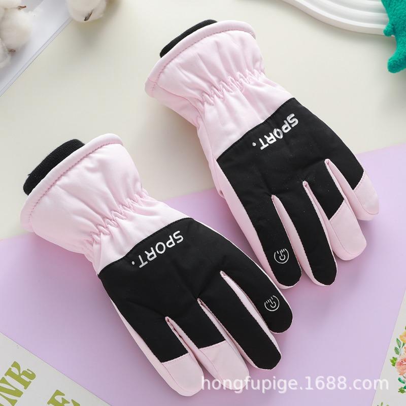 Children's Ski Gloves Winter Boys Season Cycling Girls Outdoor Fleece Thickened Water-proof Windproof Cold-resistant Gloves