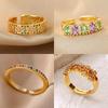 Luxury Rainbow Cubic Zirconia Rings for Women Stainless Steel Gold Color Cheap Open Ring 2025 New Fashion Wedding Couple Zircon