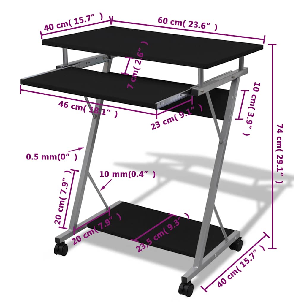Computer desk computer cart PC table office desk laptop trolley black