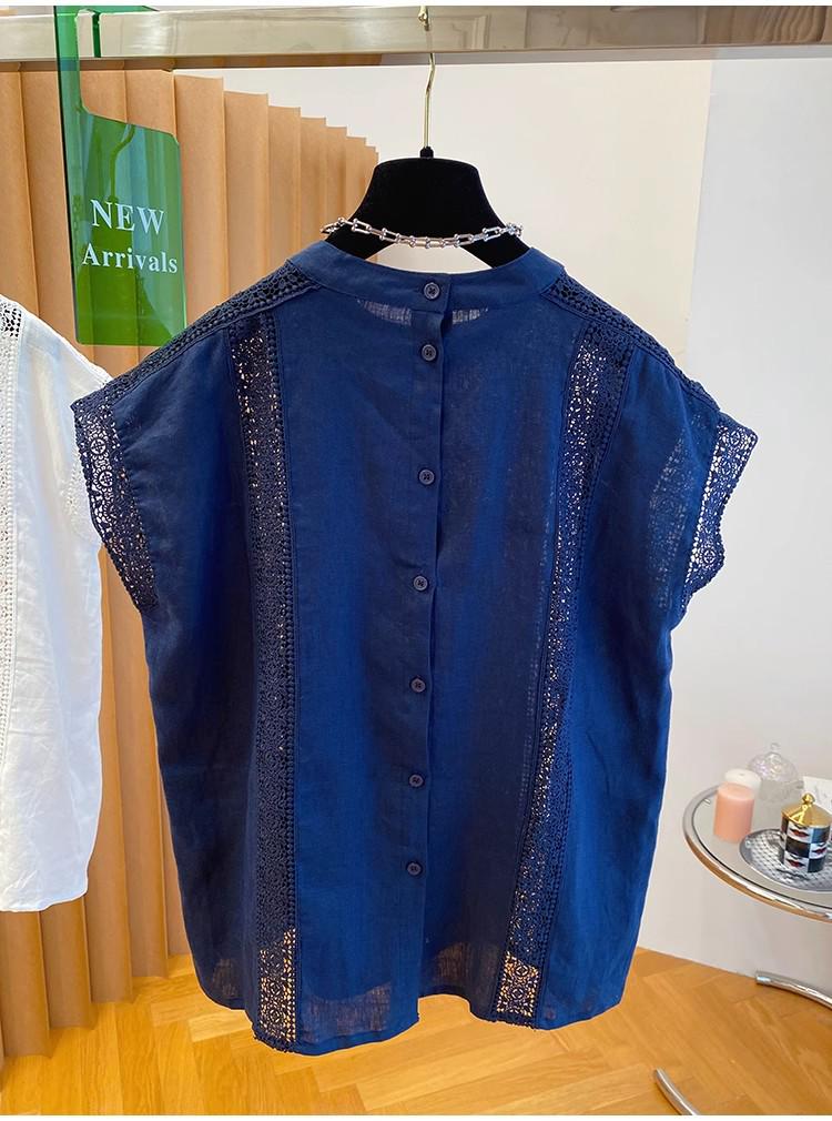 Women's White Lace Cotton Top - 2025 Summer Flutter Sleeve Patchwork Design