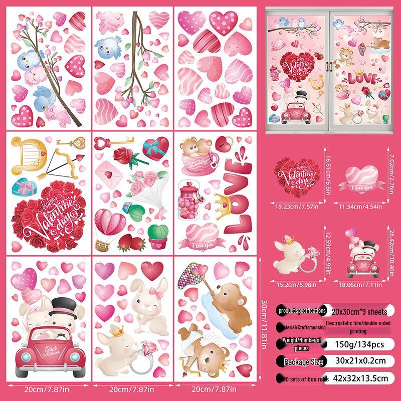 Valentine's Day 3D Heart Glass Stickers - Festive Window Decorations