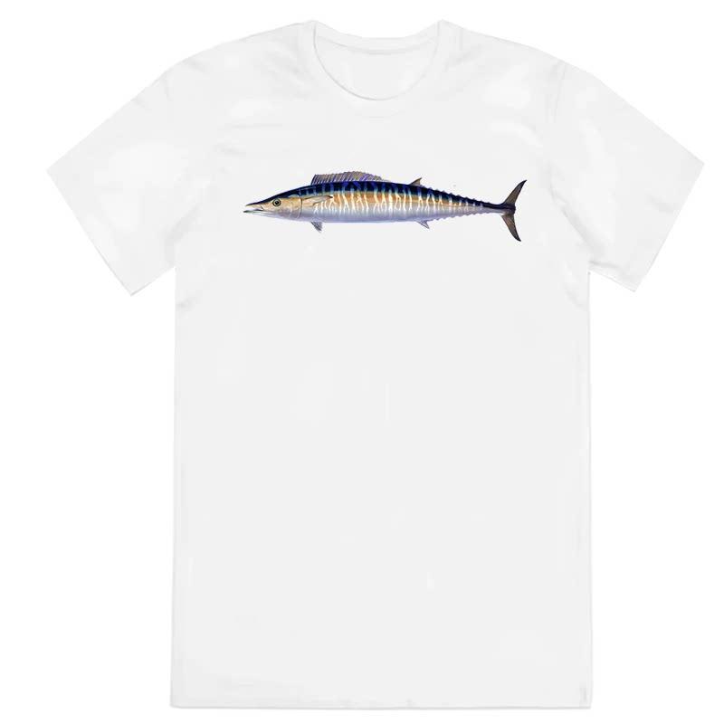 Y2k Summer Marine Fish Handpainted Salmon Sea Fish Fishing Beach Fishing Pure Cotton Printed Loose Shortsleeved Tshirt