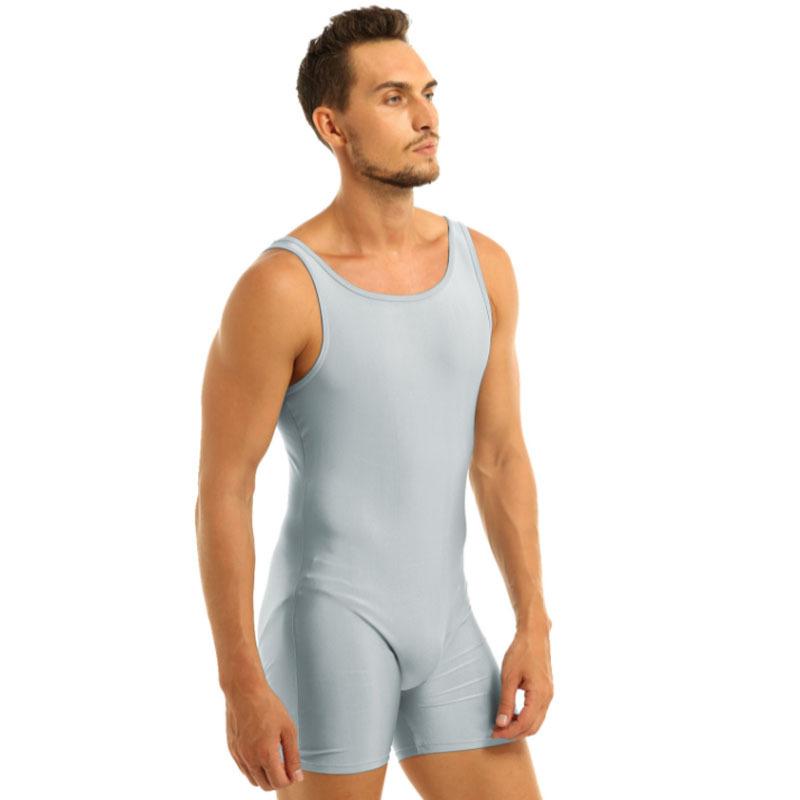 Herren-Bodysuit, ärmellos, dehnbar, einteilig, für Sport und Fitnessstudio, für Tanz, Gymnastik, Ganzanzug