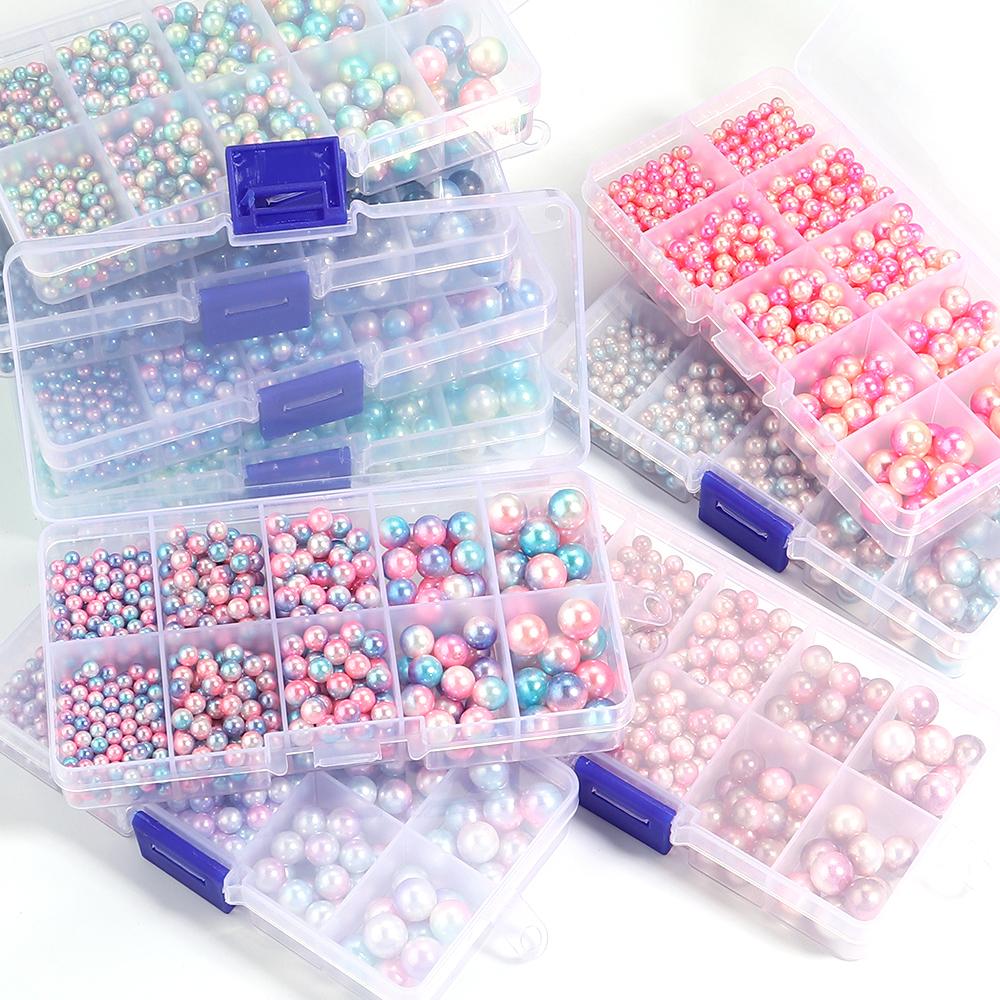 10Grids 4/5/6/8/10mm ABS Imitation Pearl Beads Kit Gradient Color No Hole Round Loose Beads For DIY Jewelry Making Accessories