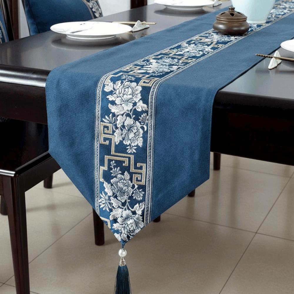 Chinese Style Floral Table Runner Washable Tea Table Cloth Embroidery Bed Flag  Hotel Decoration