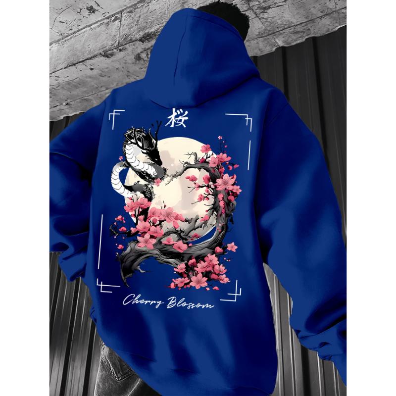 2026 Vintage Dragon Sakura Cherry Blossom Print Hoodie Unisex Harajuku Streetwear Pullover Hooded Sweatshirt Men Women Casual Long Sleeve Top