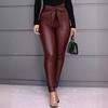Solid Color PU Leather Pants Casual Sexy Skinny Pants Trousers with Belt