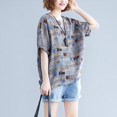 Women Fashionable Loose Literary Summer Clothing Cotton Linen Round Neck Short-sleeved T-shirt Top New Style
