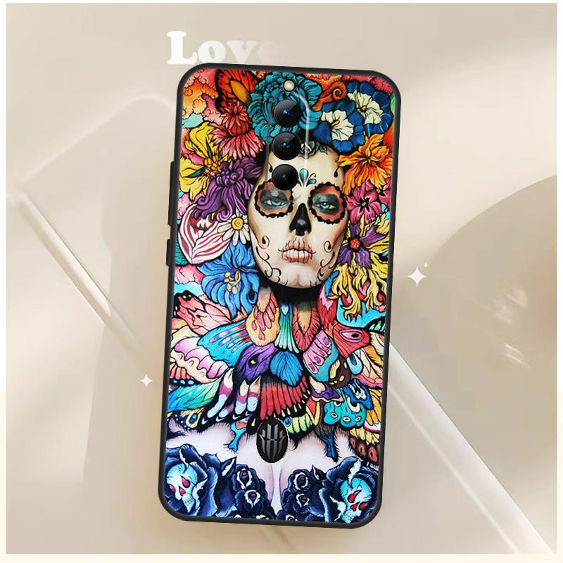 Catrina Beautiful Rose Girl Skull Case For ZTE Nubia Red Magic 10S 6S 7S 8S 9S 6 7 Pro For RedMagic 8 9 10 11 Pro Plus Cover