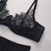3PC Flower Lace Women Sexy Lingerie Wireless Bra + Thong + Gareter Pajamas Set