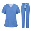 Soild Scrub Arbeitsuniform Anzug für Damen Kreuz V-Ausschnitt Kurzarm Fun T-Shirts Arbeitskleidung T-Shirt mit Taschen