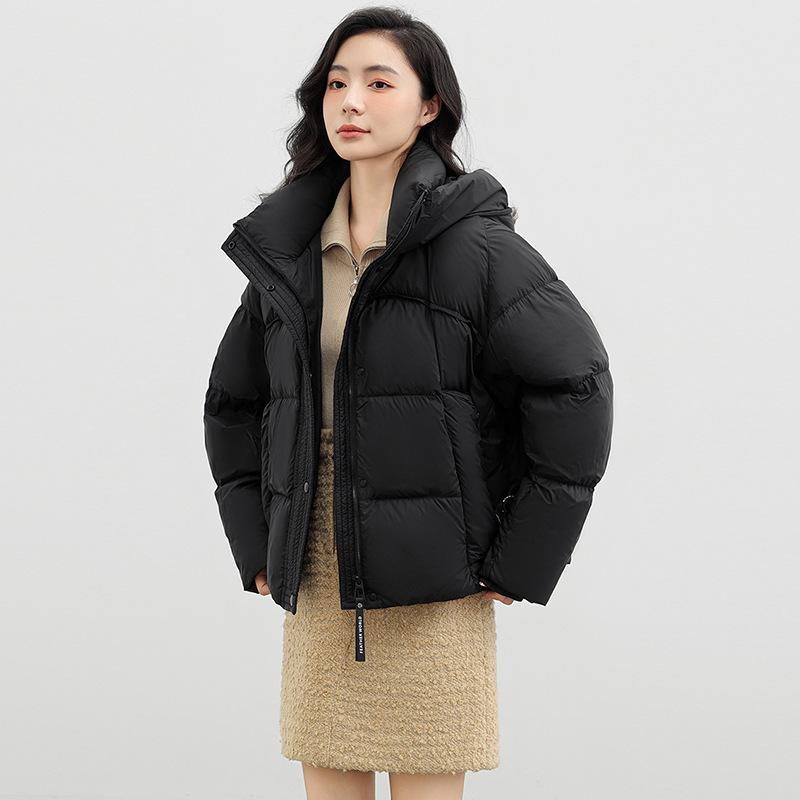 Hooded short white duck down jacket women's 2024 winter new fashion thickened loose couple bread jacket