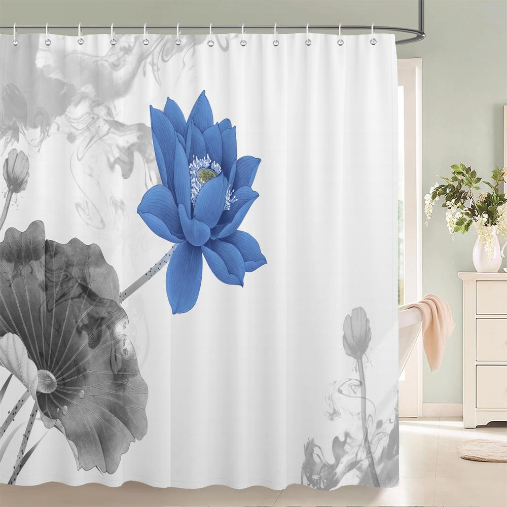 Asian Shower Curtain Traditional Chinese Pine Trees And Crane Flying Landscape Art Fabric Bathroom Decor Bath Curtains Set Hooks