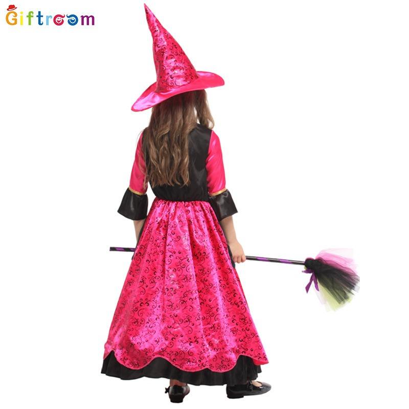 Children's Clothes Makeup Ball Witch Costume Rose Red Imitation Witch Dress Long Skirt