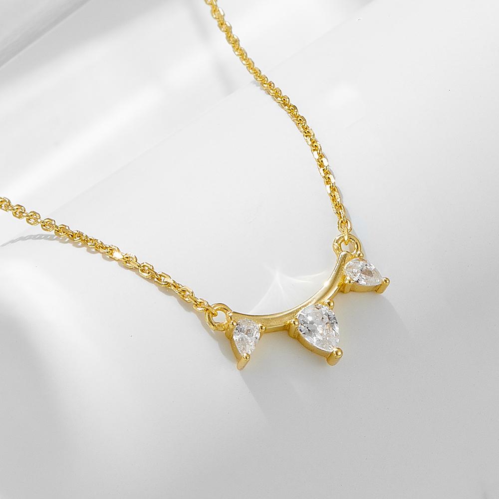 European and American Ins Style 925 Sterling Silver Fashion Jewelry Gold Plated Single Row Water Drop Zircon Pendant Necklace
